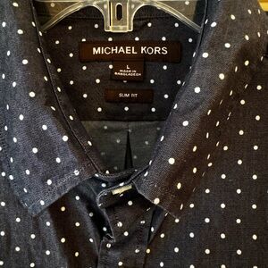 Michael Kors Navy Polka Dot Button Up Shirt